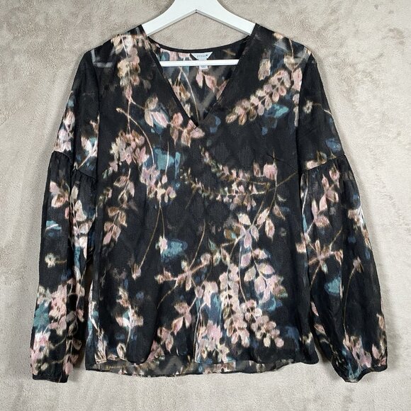Jigsaw Floral Chiffon Long Sleeve Blouse Size 4 Semi Sheer Textured Flowy Artsy - Picture 2 of 12